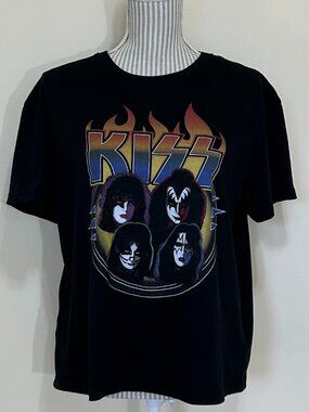 KISS T-Shirt with Logo and Faces Black Size XL